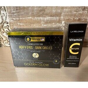 Vitamin C Serum‎ and Eye Mask Golden Glow Patches New Unopened